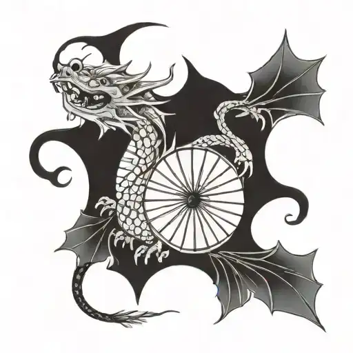A small dragon curled around a traditional Japanese fan tattoo design idea