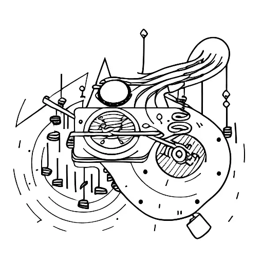 Illustration of a bass music DJ mixing on turntables tattoo design idea