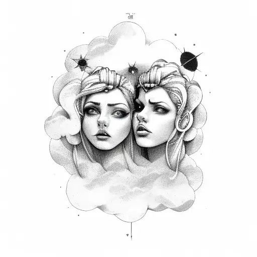 gemini on clouds tattoo design idea