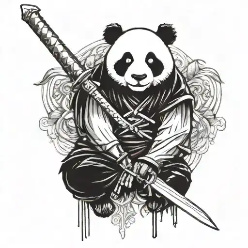 ninja panda bear with a sword emerging tattoo design idea