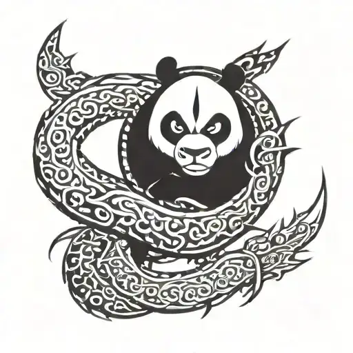 ninja panda fighting dragon tattoo design idea