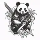 ninja panda bear with a sword emerging tattoo design idea