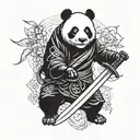 ninja panda bear with a sword emerging tattoo design idea