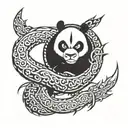 ninja panda fighting dragon tattoo design idea