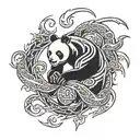 ninja panda fighting dragon tattoo design idea