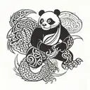 ninja panda fighting dragon tattoo design idea