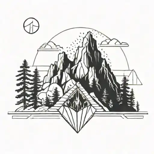 heart organ with mountain and trees integrated in lines  tattoo design idea