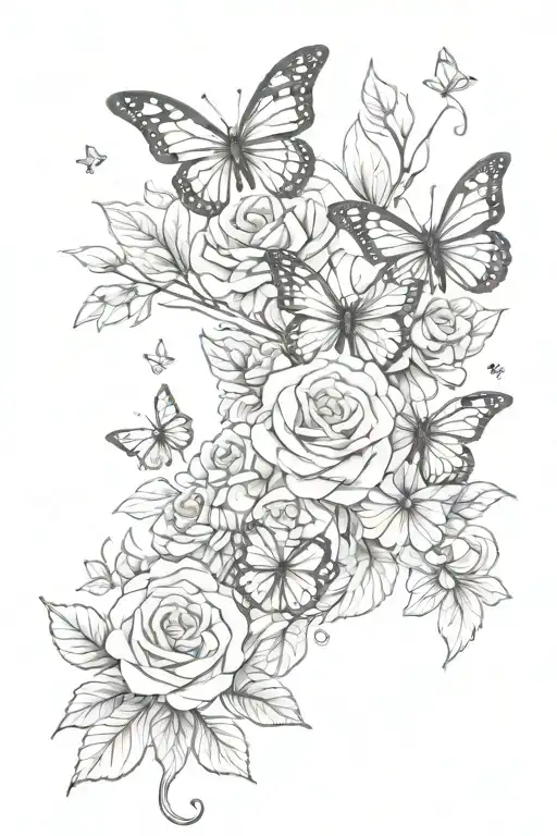 Spine tattoo with butterflies and roses tattoo design idea
