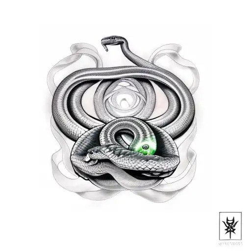 witchy snake Gemini  tattoo design idea