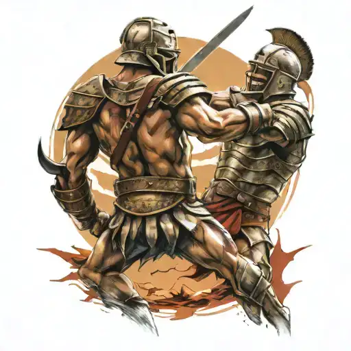 gladiator fighting tattoo design idea