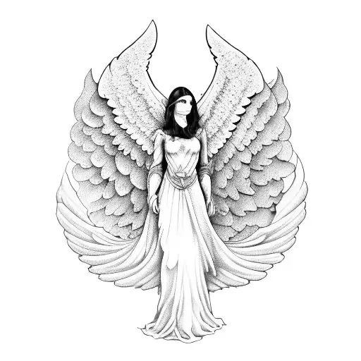 A guardian angel with wings made of ocean waves tattoo design idea