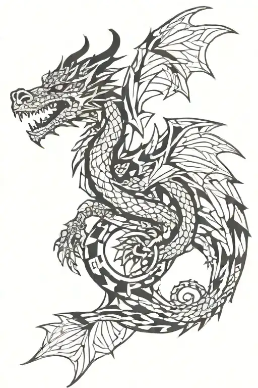 Dragon mandala intertwining with geometric shapes tattoo design idea