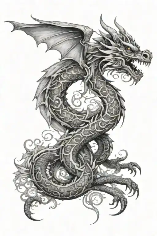 dragon with wings surounded by mandala design tattoo design idea