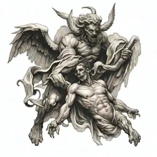 angel killing demon tattoo design idea