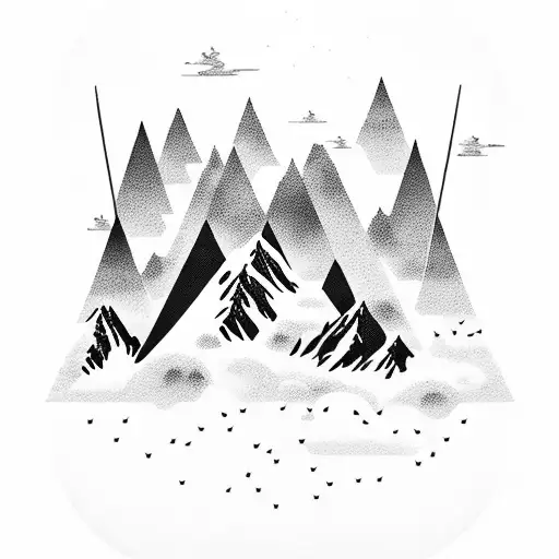 A majestic mountain range rising from crashing waves tattoo design idea