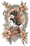 Geisha cherry blossom , bushido code tattoo , japan style tattoo design idea