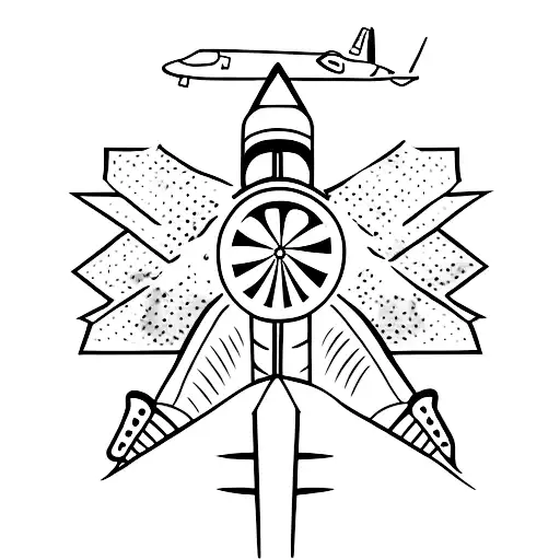 A minimalist tattoo of an airplane flying over the Ethiopian landscape, with animals scattered below tattoo design idea