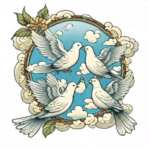 clouds and three doves tattoo design idea