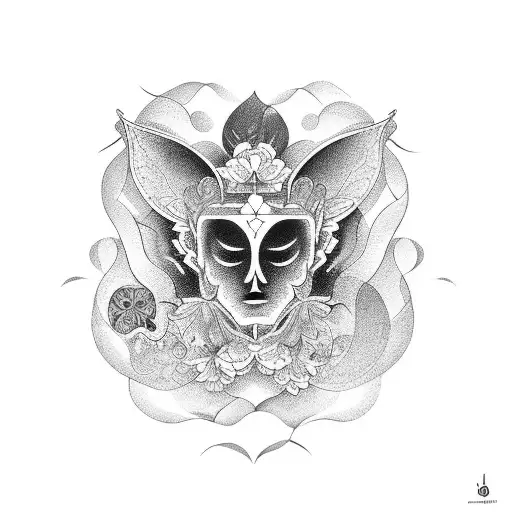 persona meditando en flor de loto con alas  tattoo design idea