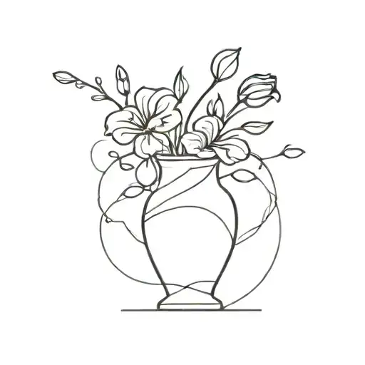broken flower vase with flowers growing out of it tattoo design idea
