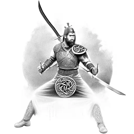 Celtic warrior wielding a magical sword tattoo design idea