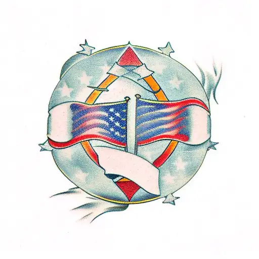 Crossed cannons with draped flags tattoo design idea