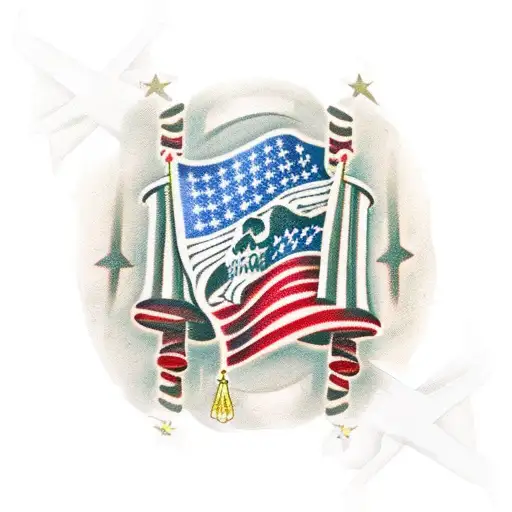 Crossed cannons with flags draped on them tattoo design idea