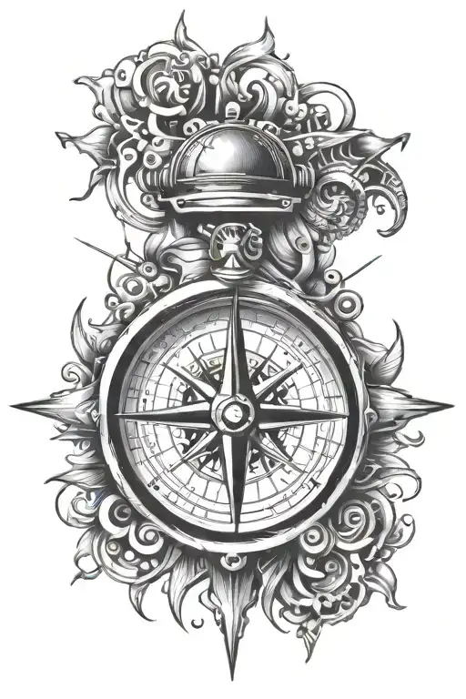 Create a tattoo with a central compass. Integrate the motorcycle gear shift along the compass edge, place tattoo design idea