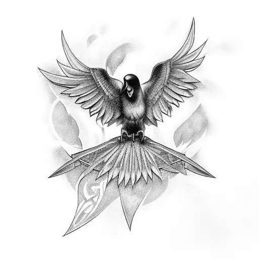 raven outstretched wingspan with celtic designs  tattoo design idea