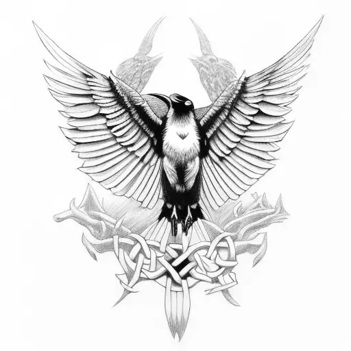 raven outstretched wingspan with celtic designs  tattoo design idea