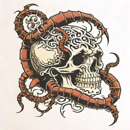 skull and centipede tattoo design idea