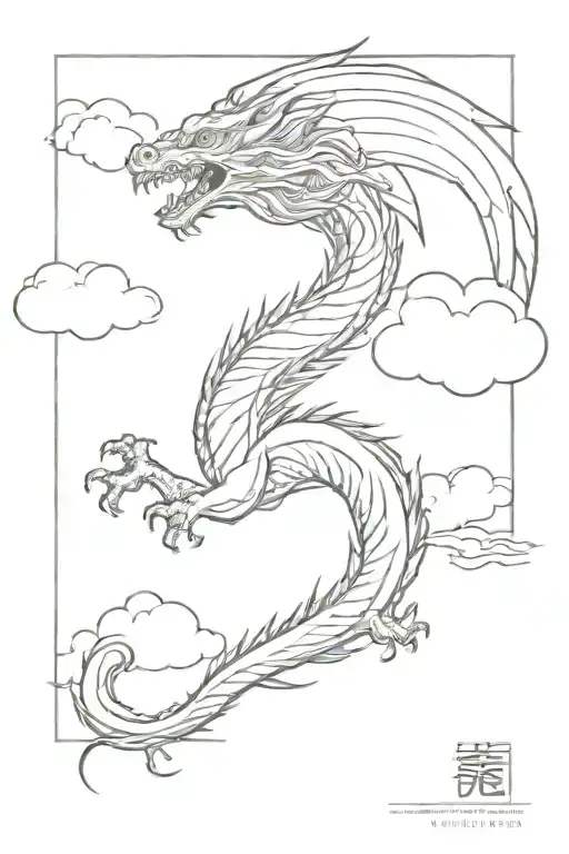 japanese dragon flying clouds  tattoo design idea