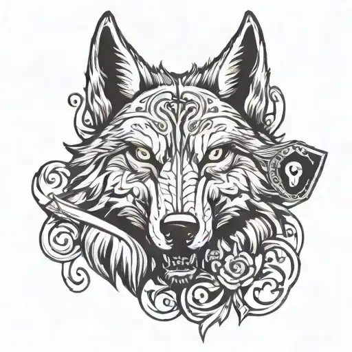 wolf head with letter leader  tattoo design idea