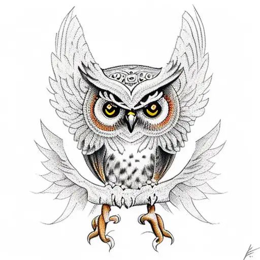owl hunting with open wings tattoo design idea