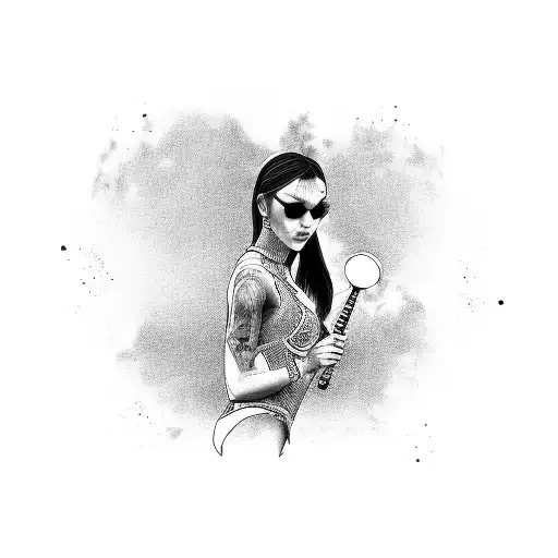drummer girl, black and white, rave tattoo design idea