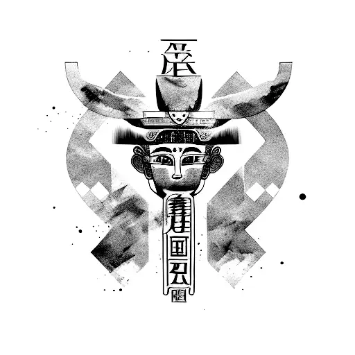 Luck, hieroglyph, brush stroke, black and white, japan tattoo design idea