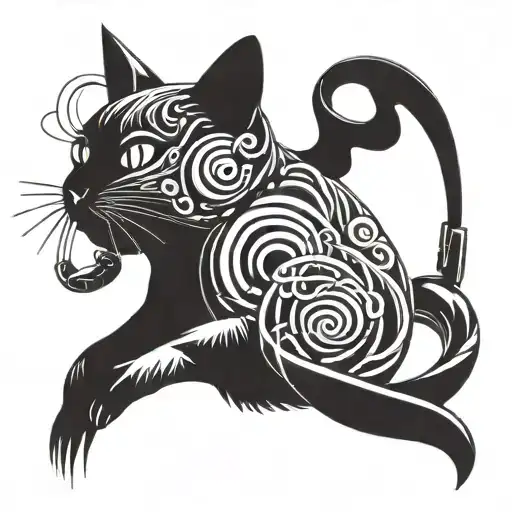 A bald cat with headphones that eats noodles One tattoo design idea