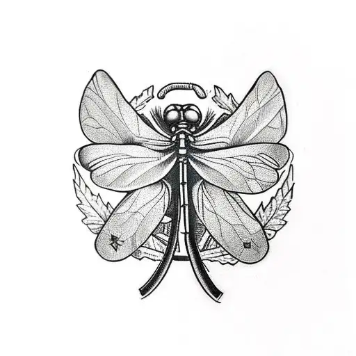 lucky Irish leaf clover with dragonfly on top tattoo design idea