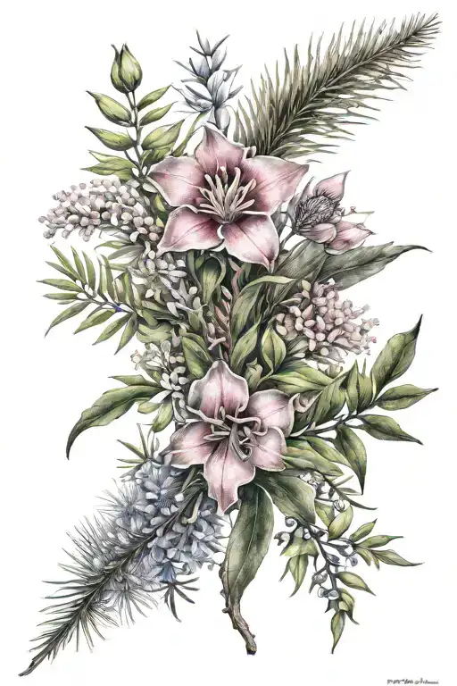 australian native flowers and plants tattoo design idea