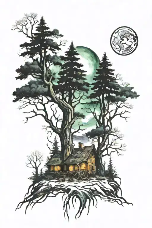northern lights graveyard tattoo design idea