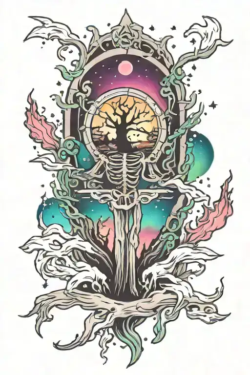 northern lights graveyard tattoo design idea