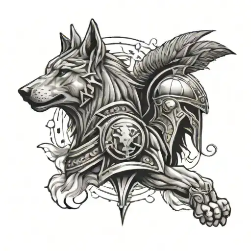 spartan and wolf tattoo design idea