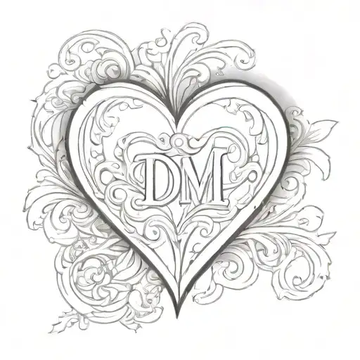 heart with initial  DM  representing your love tattoo design idea