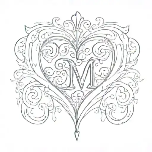 heart with initial 'D and M' representing your love tattoo design idea