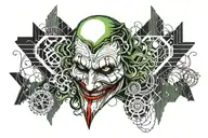 the joker handle anonymous mask, blood and money around tattoo design idea
