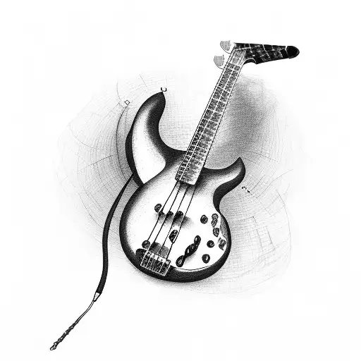 A bass guitar headstock with teaching tools as tuning pegs tattoo design idea