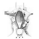 A bass guitar headstock with teaching tools as tuning pegs tattoo design idea