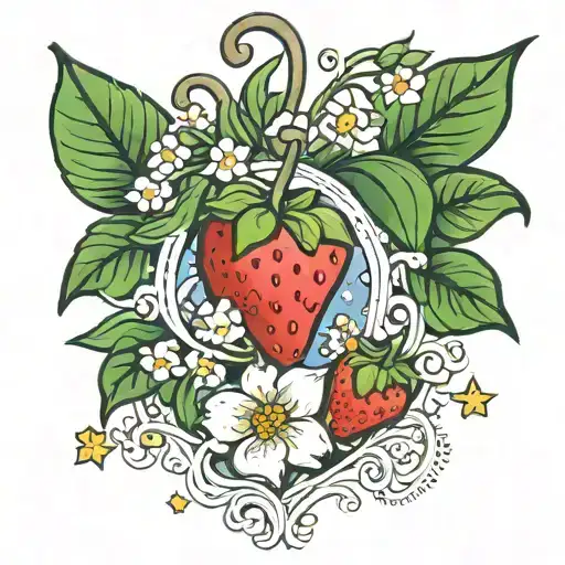 Lilly of the valley, strawberries, stars, sparkles, heart, bow tattoo design idea
