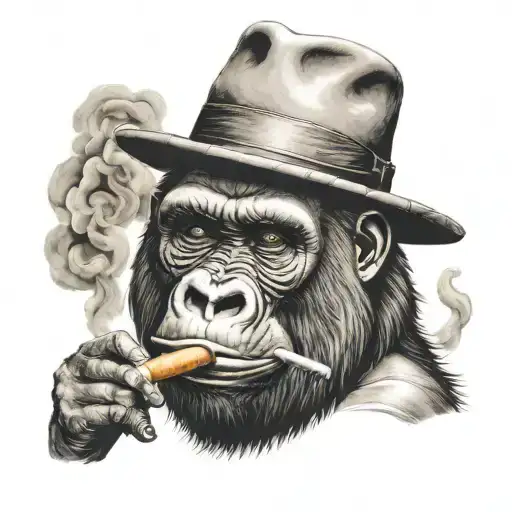 gorilla with hat and cigar smoke tattoo design idea