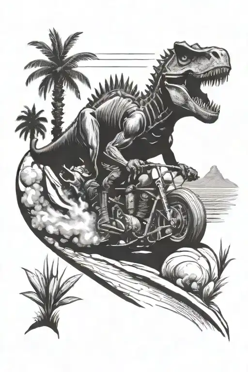sprint car dino riding a motorcycle tattoo design idea